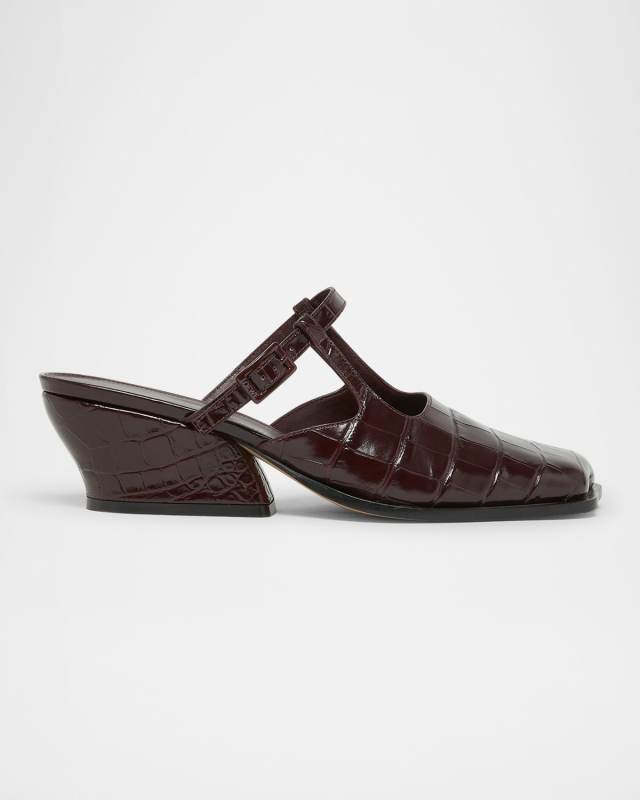 Onda Croc-Embossed Leather Mules